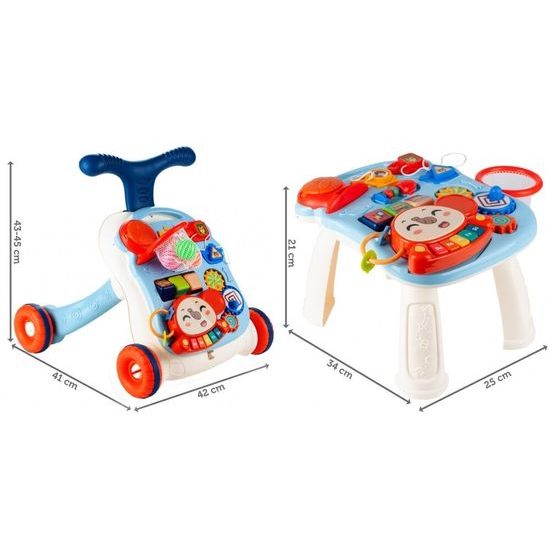 Interaktivní chodítko s hracím stolečkem Music Stroller 2v1 modré