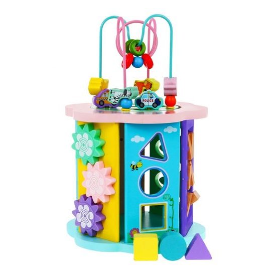 Majlo Toys dřevěná edukační kostka s labyrintem 8v1