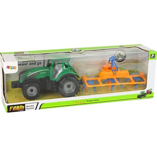 Zelený traktor s obracečkou sena pro děti