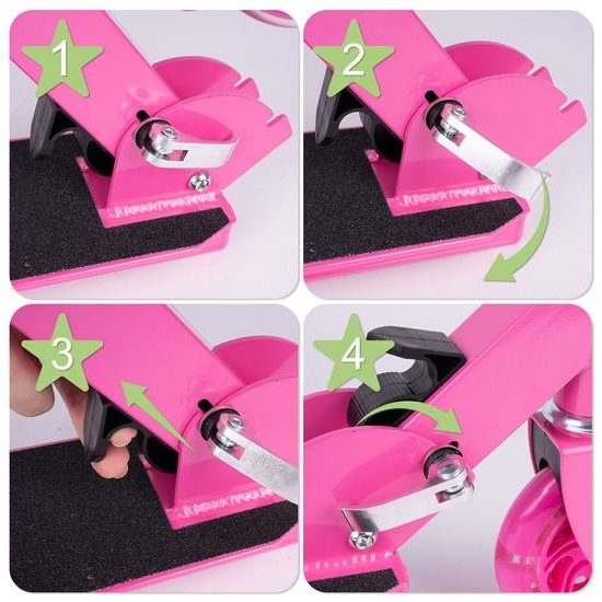 Dětská skládací koloběžka s hliníkovým rámem a svítícími koly - růžová