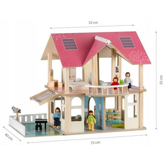 Ecotoys dřevěný domeček pro panenky Modern + 4 panenky