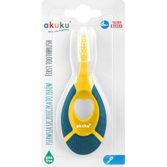 První zubní kartáček se silikonovým kousátkem zelenožlutý