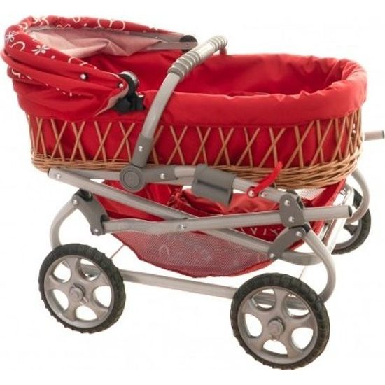 Kočárek Monika hluboký proutěný - červený - pro panenky