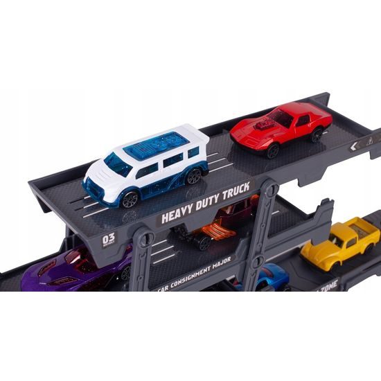 Odtahové auto s 8 autíčky a skluzavkou Heavy Truck šedé