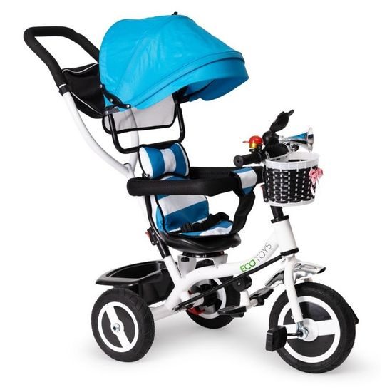 Ecotoys dětská tříkolka s otočným sedadlem modrá - gumová kola