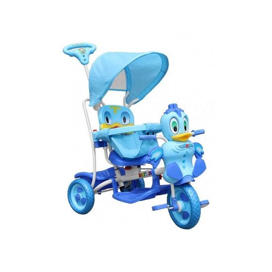 Dětská tříkolka s vodící tyčí Kačenka modrá
