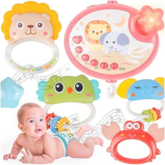 Kolotoč nad postýlku s projektorem a dálkovým ovládáním Music Mobile růžový