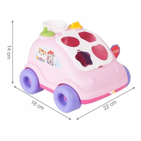 Edukační vkládací kostka - tahací Autíčko růžové