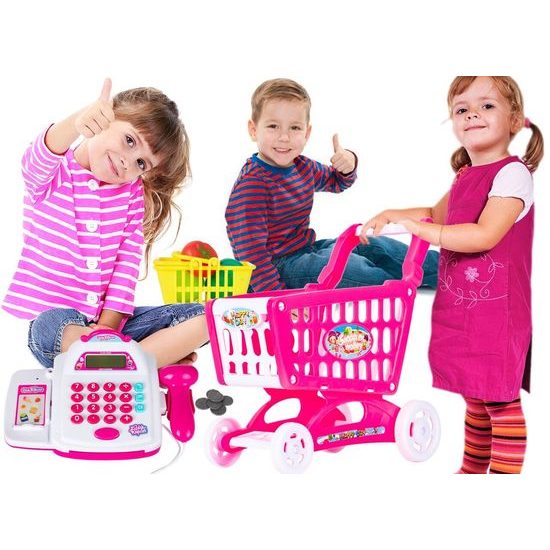 Dětská elektronická pokladna s vozíčkem a LED displejem