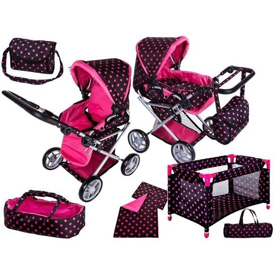 Doris kočárek pro panenky 5v1 černý