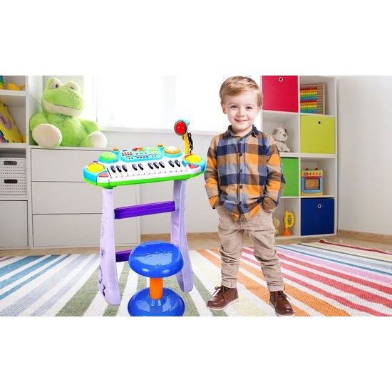 Dětské elektronické klávesy s mikrofonem a židličkou Music Keyboard modré