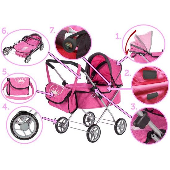 Hluboký kočárek pro panenky Princess růžový