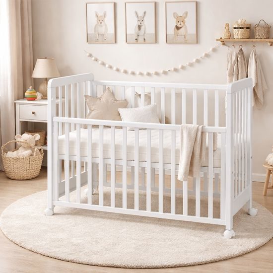 Postýlka s odnímatelným bokem Scarlett Vista buk bílá 120 x 60 cm