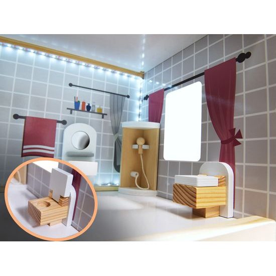 Dřevěný 2 patrový domeček pro panenky s LED osvětlením rezidence Grace