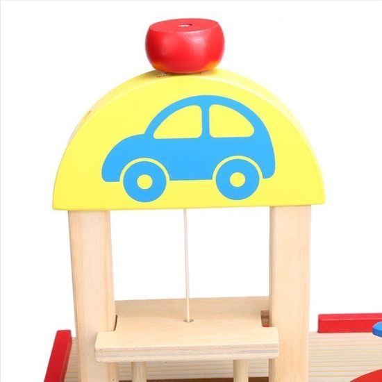 Ecotoys dřevěná garáž s výtahem, autíčky a helikoptérou