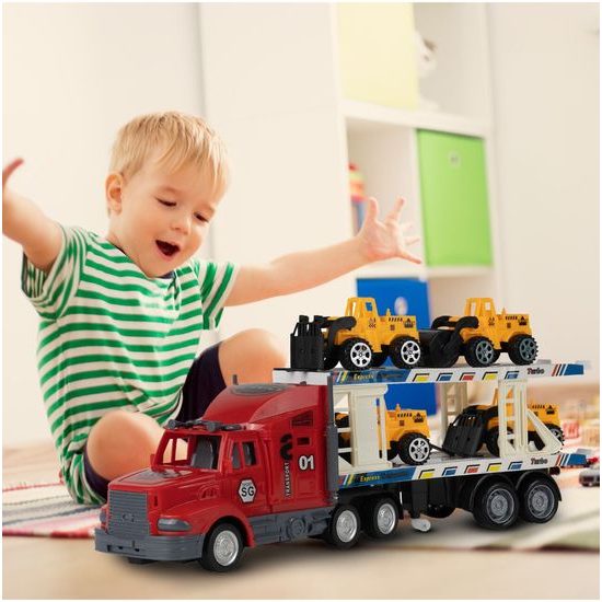 Nákladní autíčko se stavebními stroji na dálkové ovládání Truck Transport
