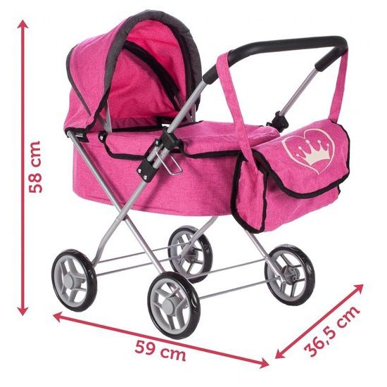 Hluboký kočárek pro panenky Princess růžový