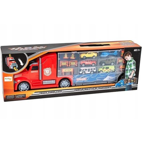 Nákladní auto s autíčky, helikoptérou a skluzavkou Red Truck