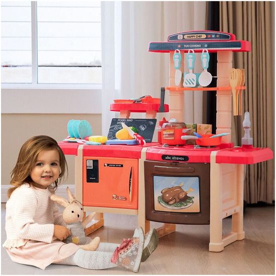 Velká dětská kuchyňka s tekoucí vodou, zvuky a světly Simulation Kitchen - růžová