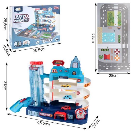 Parkovací dráha se 4 autíčky, podložkou a výtahem na baterie City Parking Lot