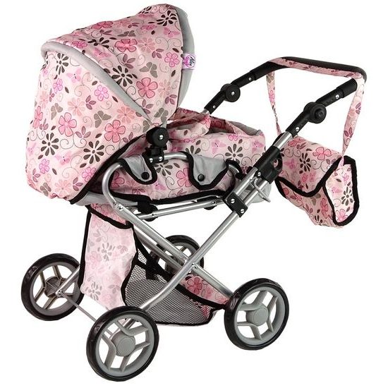 Alice kočárek pro panenky 9346 kombinovaný růžový s kytičkami