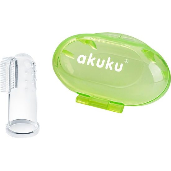 První zubní kartáček s pouzdrem Akuku zelený
