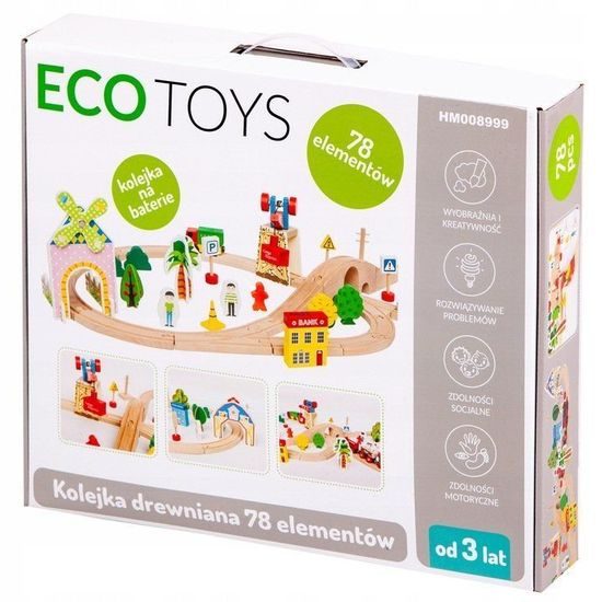Ecotoys dřevěná vláčkodráha na baterie 78 dílků