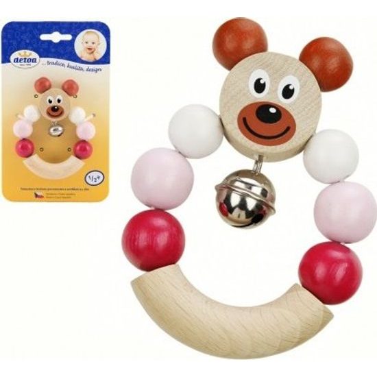 Dřevěné Chrastítko/Hrkadlo medvěd růžový