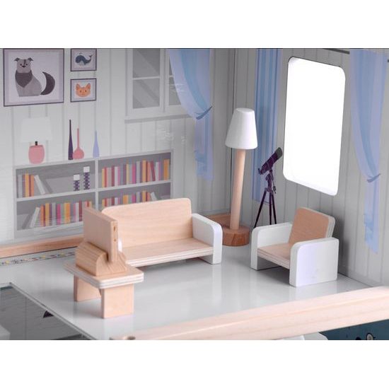 Dřevěný domeček pro panenky s LED osvětlením rezidence Boho