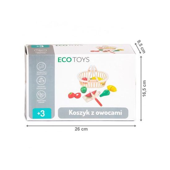 Ecotoys sada dřevěné ovoce v košíku