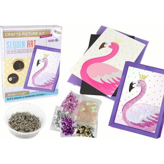 Pěnový obrázek s flitry - Plameňák