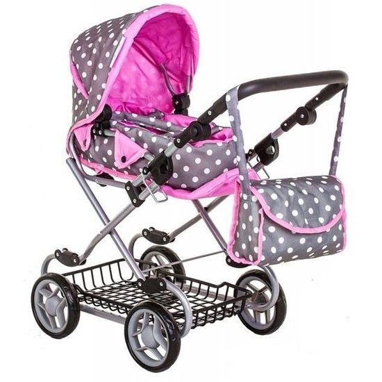 Doris kočárek pro panenky kombinovaný 9346W šedo-růžová