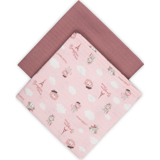 CANPOL babies Mušelínová plena BONJOUR PARIS 2 ks 70x70 cm růžová