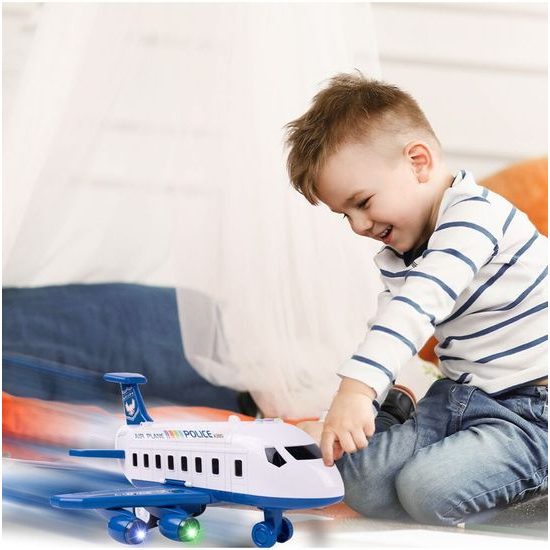 Interaktivní letadlo s autíčky, světly a zvuky DIY Airplane - modré
