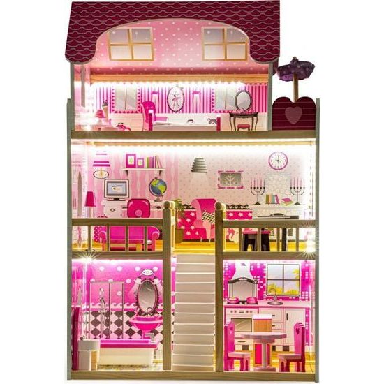 Ecotoys dřevěný domeček pro panenky s LED osvětlením Maryland