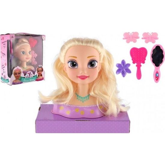 Česací hlava velká blond s doplňky