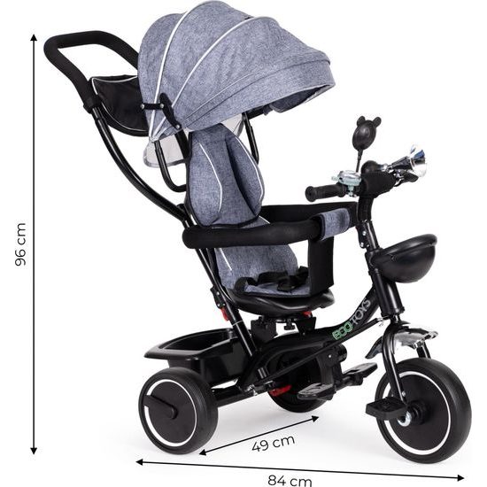 Ecotoys dětská tříkolka s otočným sedadlem Trike 2v1 šedá
