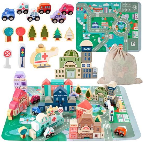 Sada dětských dřevěných kostek 115 ks v Městečko