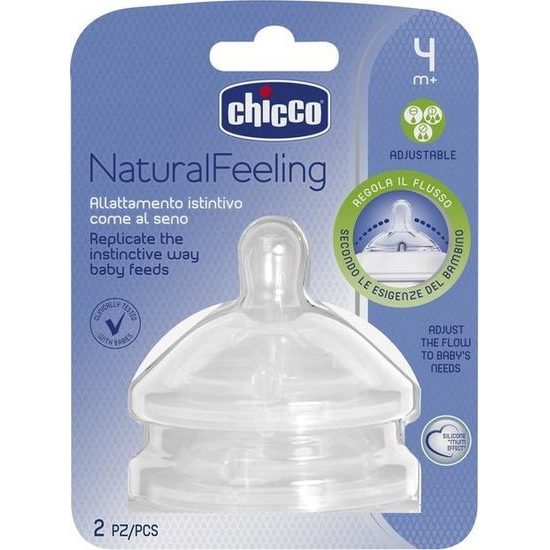 Chicco Dudlík na láhev Natural Feeling silikon, nastavitelný průtok 2ks, 4m+