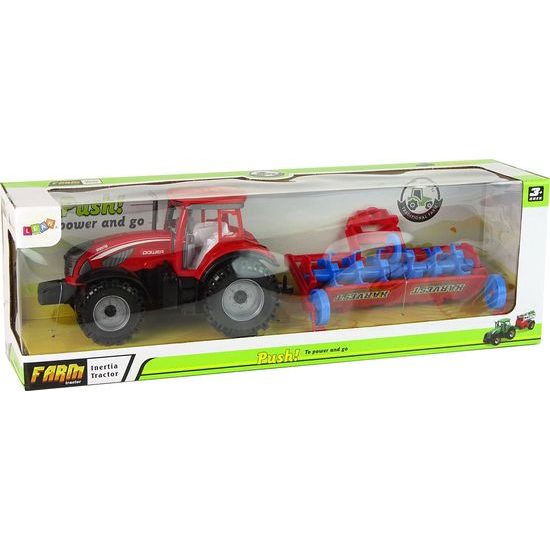 Červený traktor s pluhem pro děti