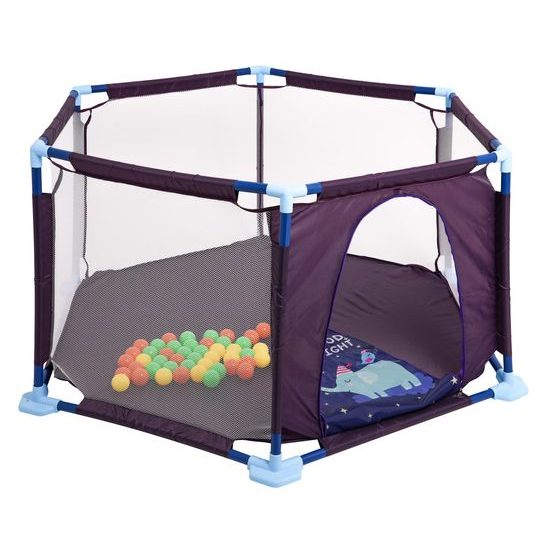 Dětská ohrádka Hexagon Fence se 40 míčky - modrá