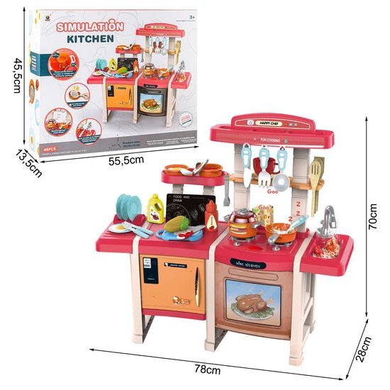 Velká dětská kuchyňka s tekoucí vodou, zvuky a světly Simulation Kitchen - růžová