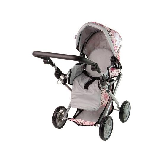 Alice kočárek pro panenky 9346 kombinovaný růžový s kytičkami