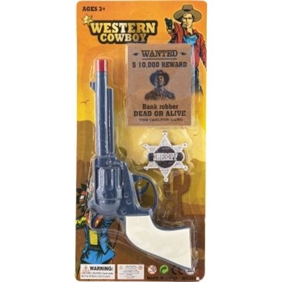 Pistole revolver s šerifským odznakem