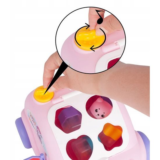 Edukační vkládací kostka - tahací Autíčko růžové