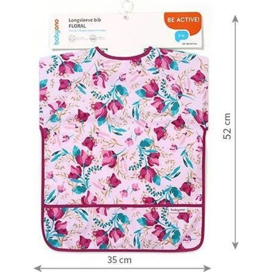 Dětský bryndák s dlouhým rukávem - fialové květy