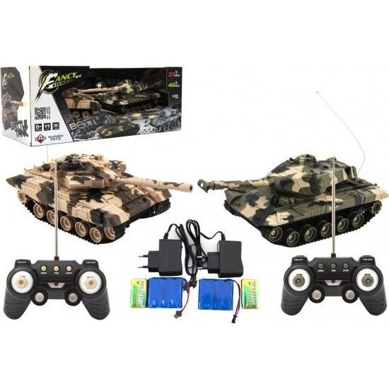 Tank RC 2ks tanková bitva + dobíjecí pack - maskáč