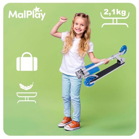 Dětská skládací koloběžka s hliníkovým rámem a svítícími koly - šedo/modrá