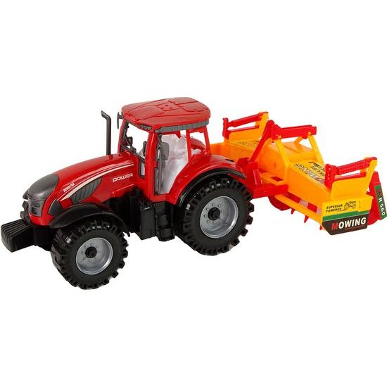 Traktor s kultivátorem červený na setrvačník