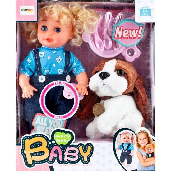 Mluvící panenka s oblečením a pejskem My Baby 32 cm